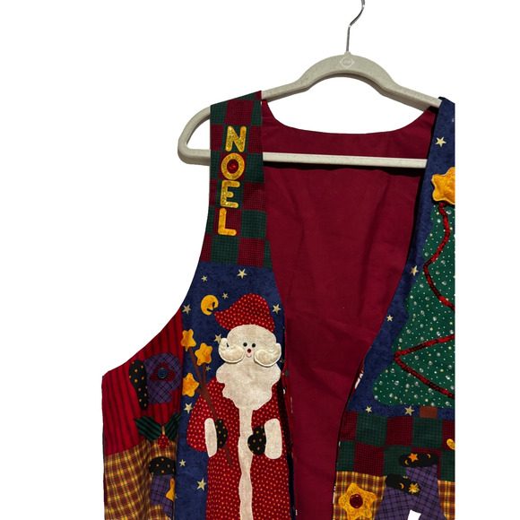 Handmade Vintage Christmas One Size Vest Stitched Santa Snowman 3D Quilted - Picture 3 of 10